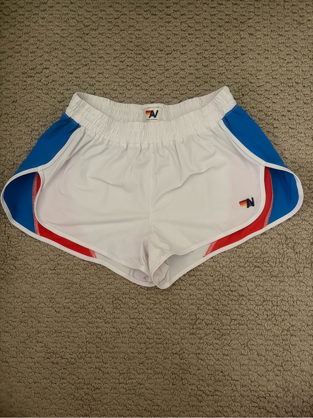 Aviator Nation White Athletic Shorts with Blue & Red Trim